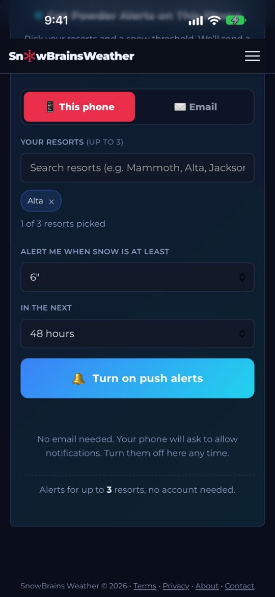 SnowBrains Weather app: Powder alerts on your phone